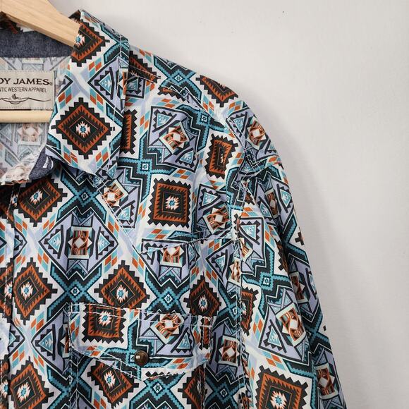 Cody James Western shirt blue brown‎ Aztec long sleeve button front size XXL - Picture 2 of 6